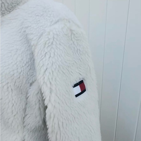 Tommy Hilfiger Women's Zip Front Solid Sherpa Jacket, Sailcloth, Large   - Picture 7 of 16